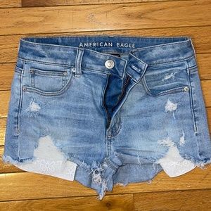 American Eagle Ne(X)t Level Stretch, Hi-Rise Shortie Denim Shorts Light Wash